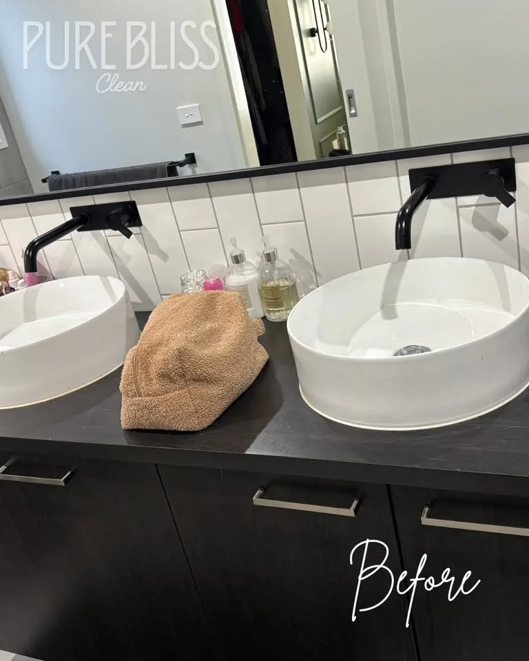 Bathroom double vanity before a Pure Bliss Clean